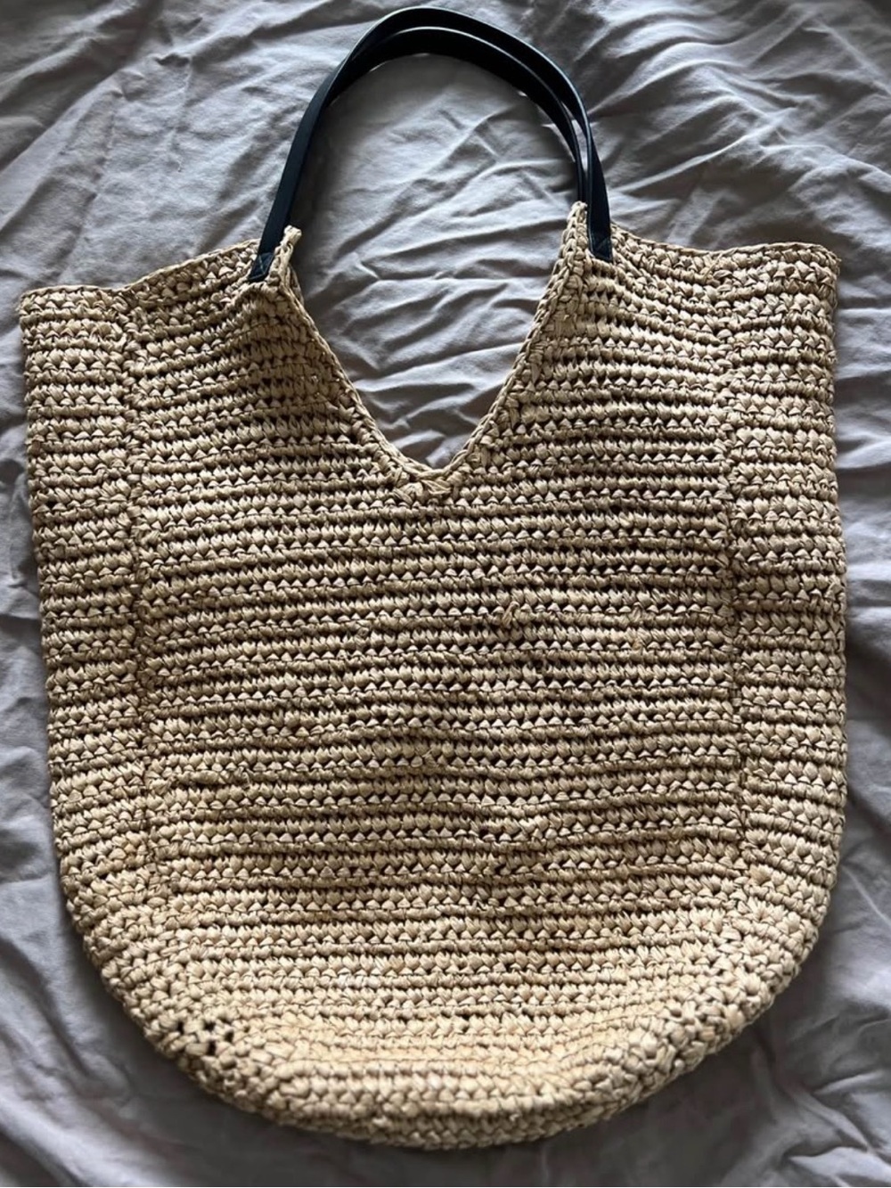 Banana Republic Woven Straw Tote Bag with Black Handles - Natural - Picture 6 of 6